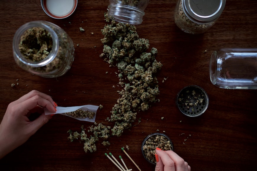 cannabis buds on table