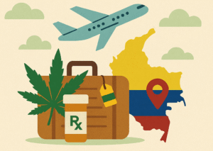 colombia flag, bag, cannabis leaf, airplain