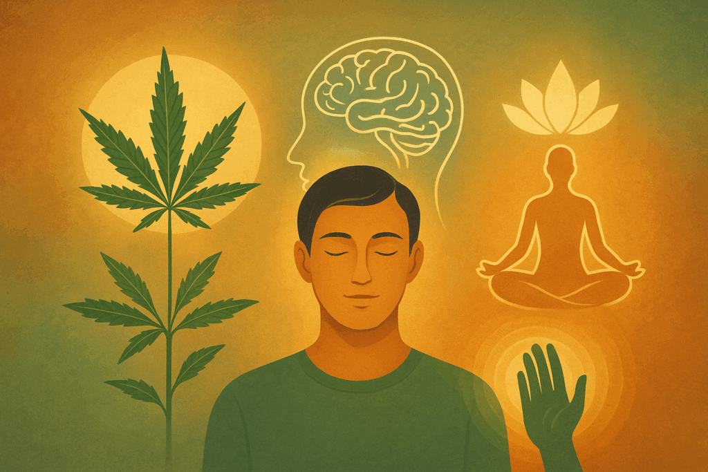 cannabius leaf, meditation, brain